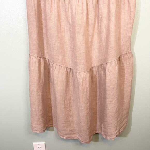 Le Ragazze Dress Neutral Brown Linen Sleeveless V Neck Ruffle Tiered Small NWT - Picture 6 of 11